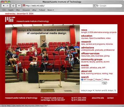 Screen Capture of the web.mit.edu with MIT Spotlight